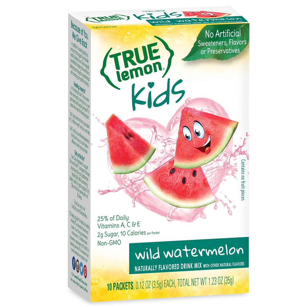 TRUE LEMON KIDS Wild Watermelon (10 Packets) - Hydration for Kids - No Preservatives, No Artificial Flavors & Sweeteners - Low S