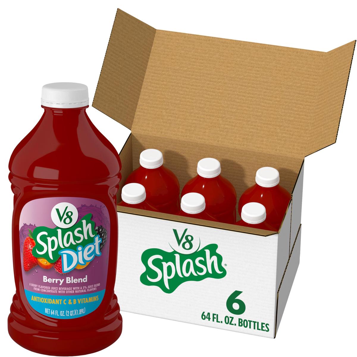 V8 Splash Diet Berry Blend Juice Beverage, 64 fl oz Bottle (Pack of 6)