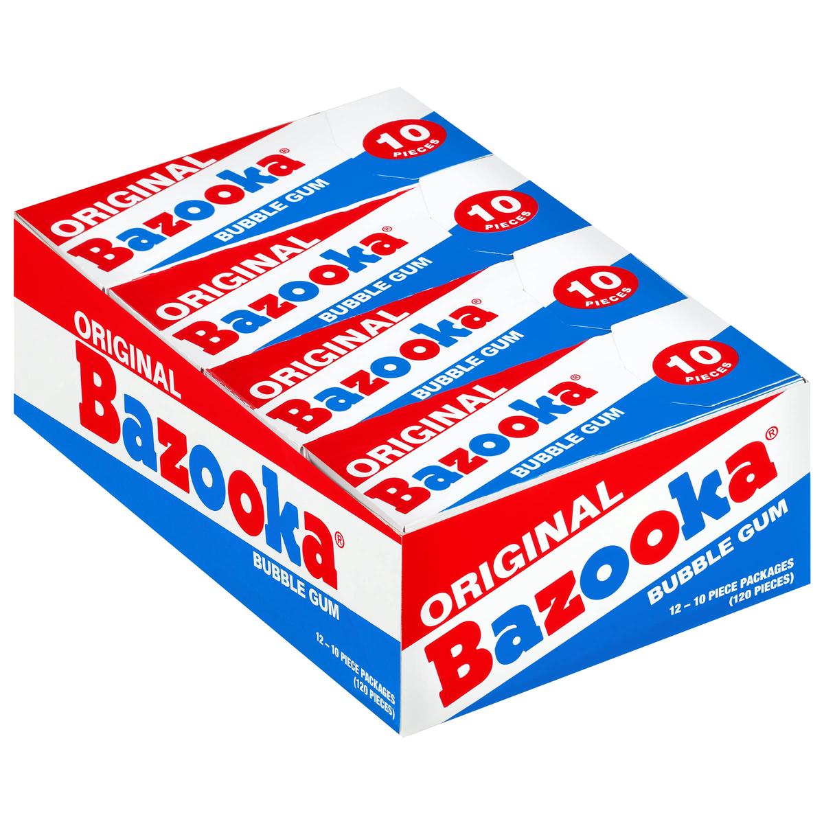 Bazooka Bubble Gum 10 Piece Wallet Pack (Pack of 12) Individually Wrapped Pink Chewing Gum in Original Flavor - Fun Old Fashione