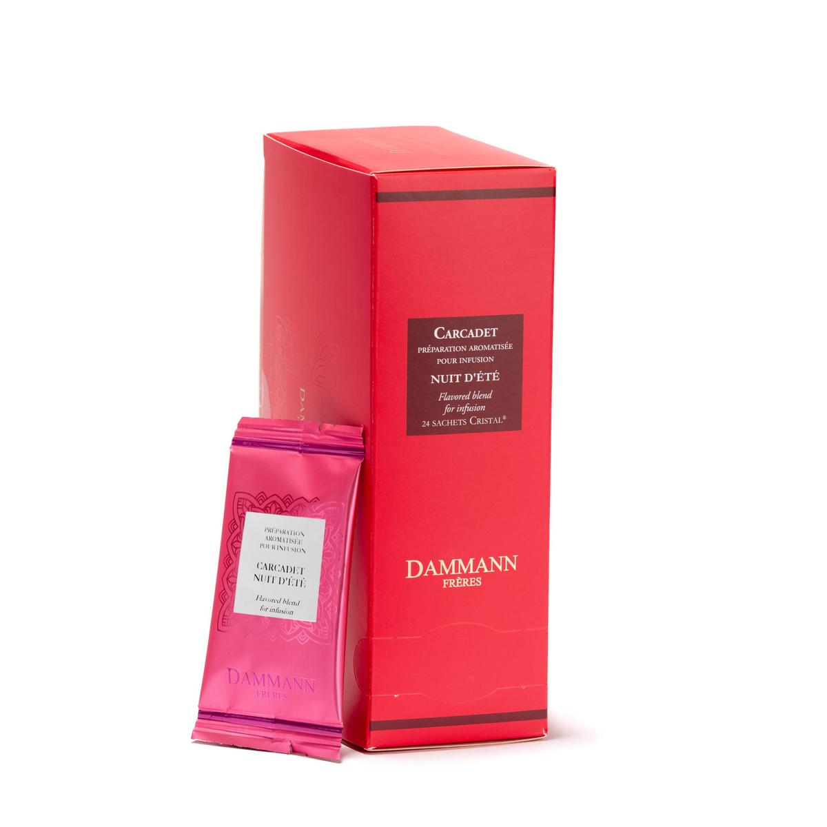 Dammann Freres Sachets, Carcadet Nuit D't Summer Night Tea Bags, Premium Gourmet French Hibiscus And Berry Herbal Tea, Individually Wrapped, 24 Count (Single Pack)