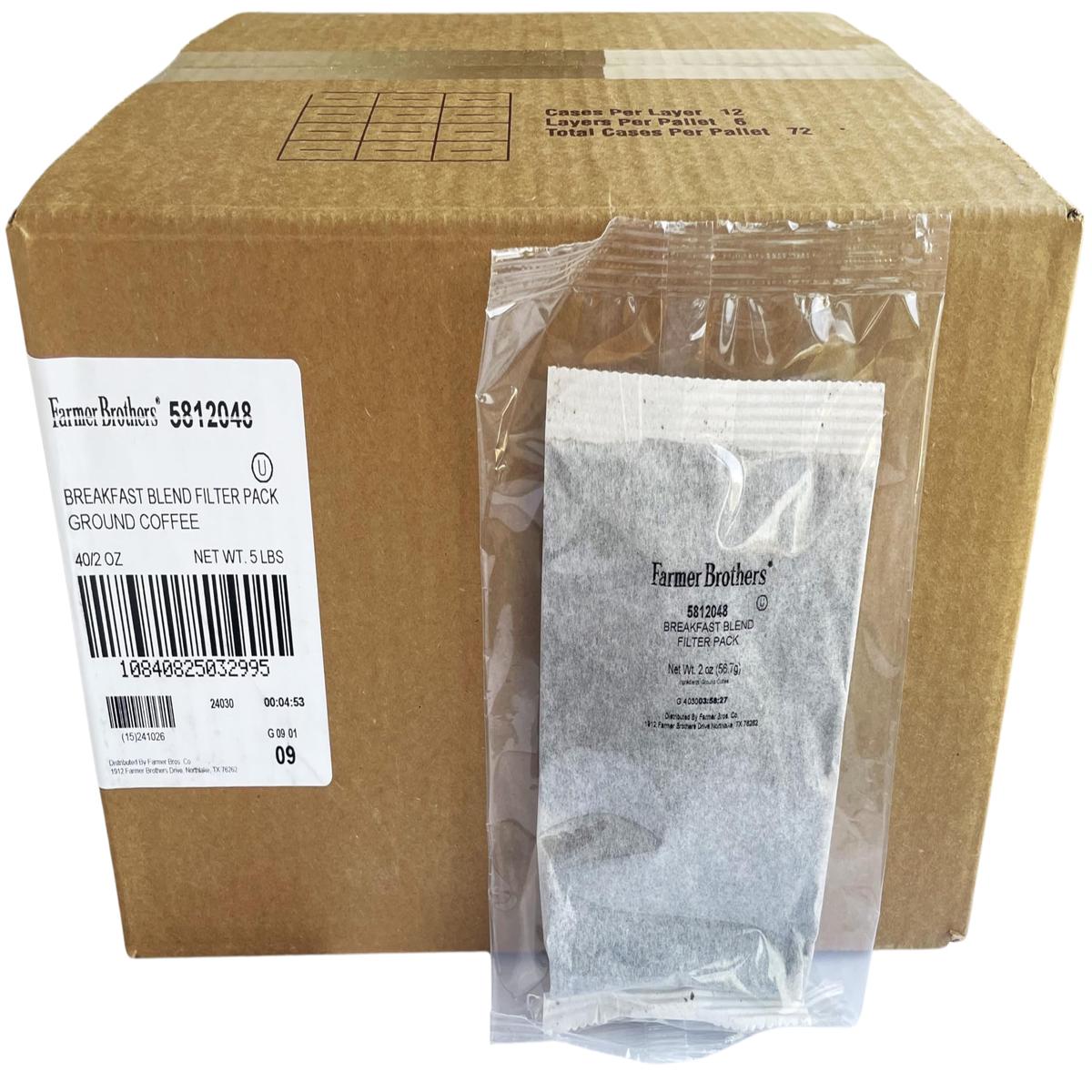 Farmer Brothers Coffee - Ground Medium Roast Breakfast Blend 2 Oz Filterpack, Individually Wrapped (Bulk 40 Pack)