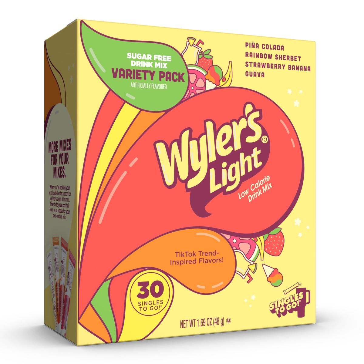 Wylers Light Island Flavors Variety Pack, Singles To Go Sugar Free Drink Mix, Low Calorie Water Enhancer, 30 Sticks, Pia Colada,