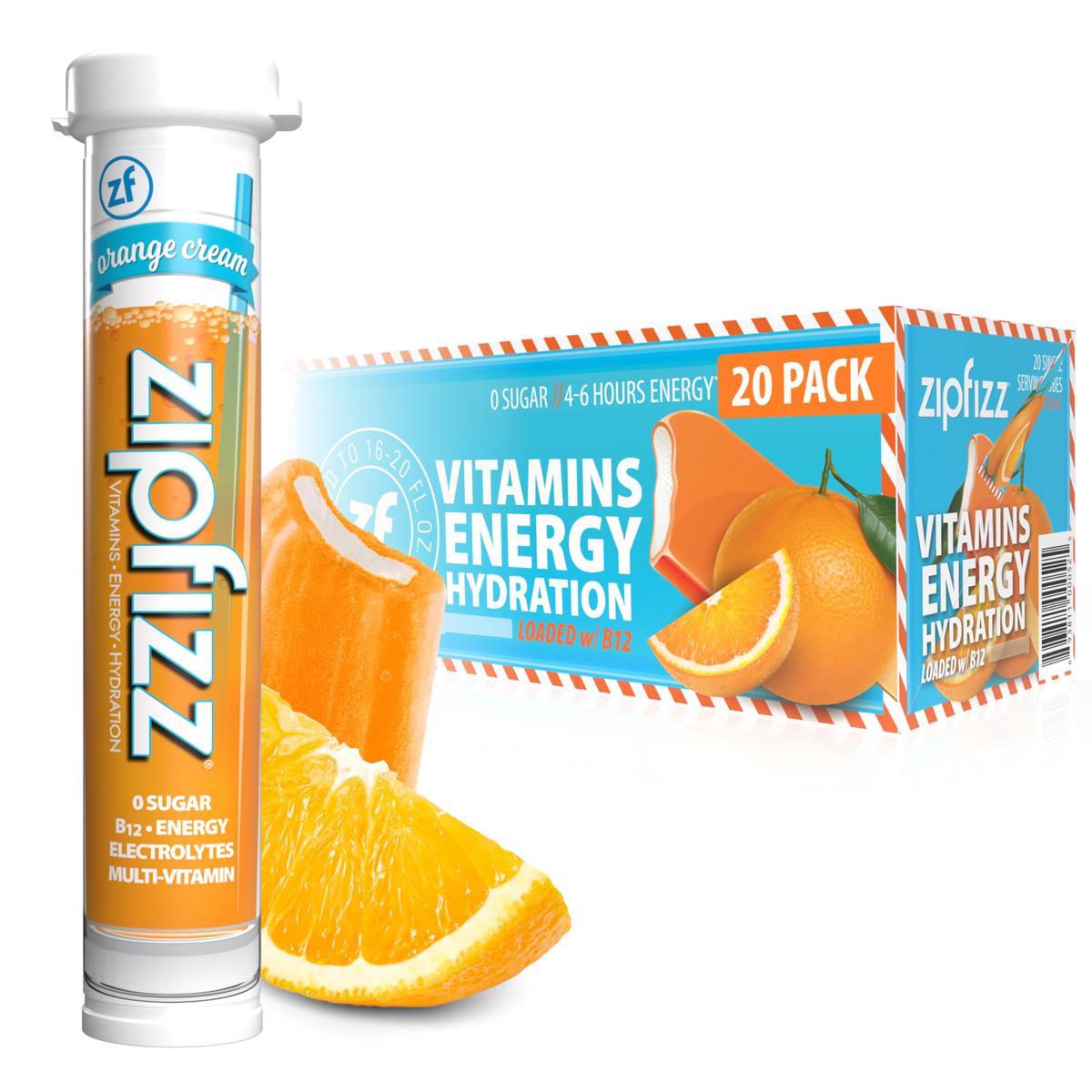 Zipfizz Daily Energy Drink Powder, Orange Cream, 20 Pack | Sugar-Free, Electrolyte Powder, Contains Vitamin B-12, Model 20CREAM