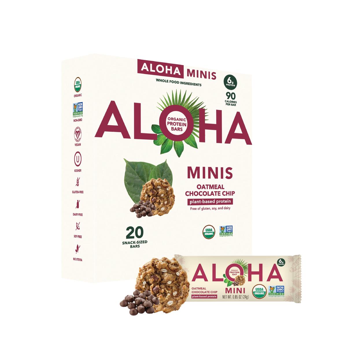 ALOHA Organic Plant Based Protein Bar MINIS | Oatmeal Chocolate Chip | 20 Count, 24g Bars | Vegan, Low Sugar, Gluten Free, Low C