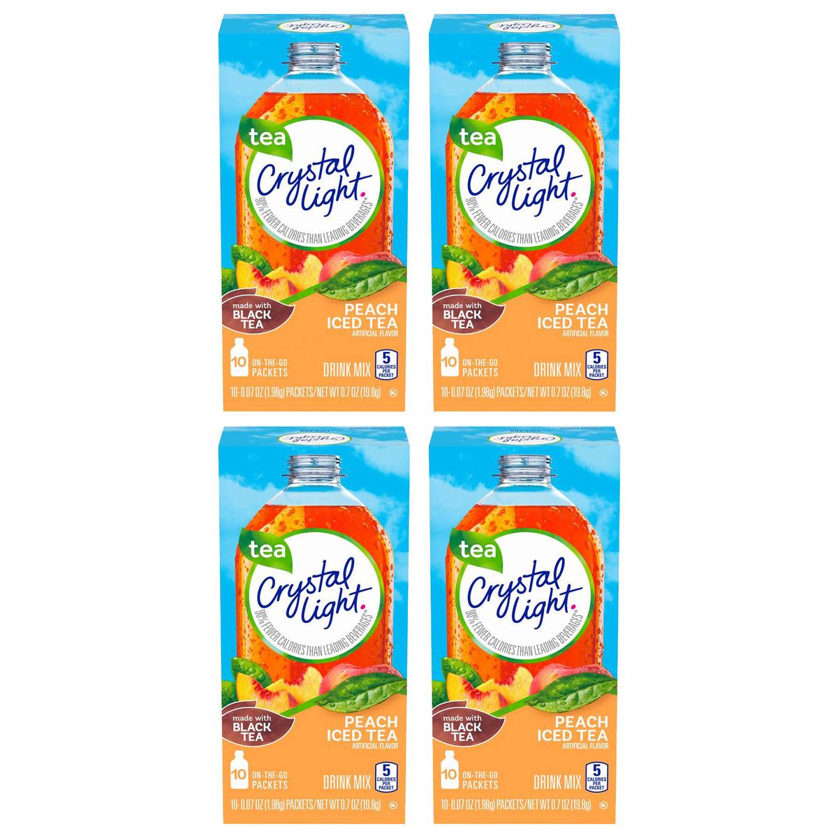 Crystal Light On The Go Peach Tea, 10-Count Boxes, 0.7 Ounce Each, Pack of 4