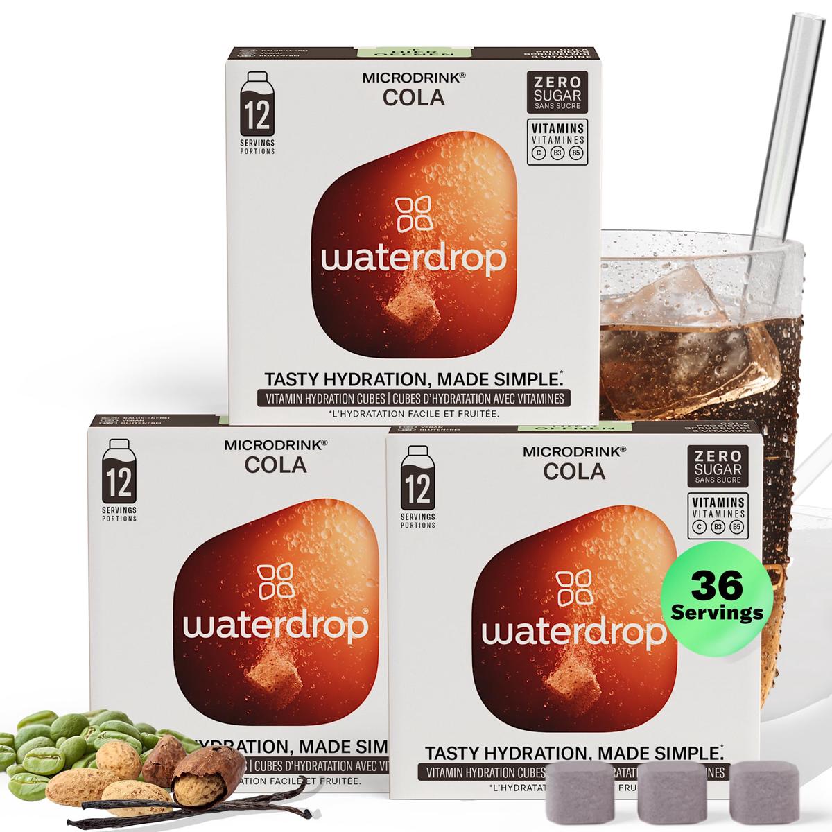 Waterdrop Hydration Cubes With Vitamin C  B Vitamins & Electrolytes  Cola Flavor Electrolyte Variety Pack  Flavored Water Enhancer Cubes for Still & Sparkling Water  Low Calorie  Sugar Free  36 Count