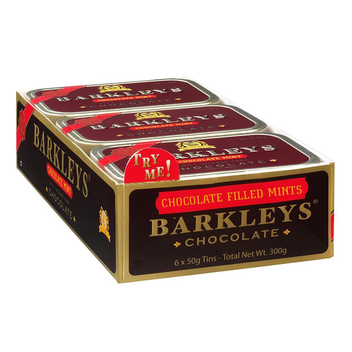 Barkleys Chocolate Breath Mints, Strong Peppermint Flavor, Vegan, 6 Pack, 50 Count Each, Classic Travel Tins