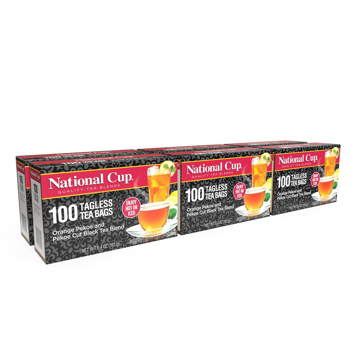 National Cup, Tagless Orange Pekoe And Pekoe Cut Black Tea Blend, Tea Bags, 100 Ct, Pack Of 6