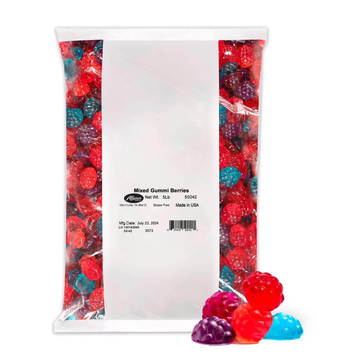 Albanese Gummi Berries, Mixed Fruit Flavors, 5lbs, Red/Blue/Purple