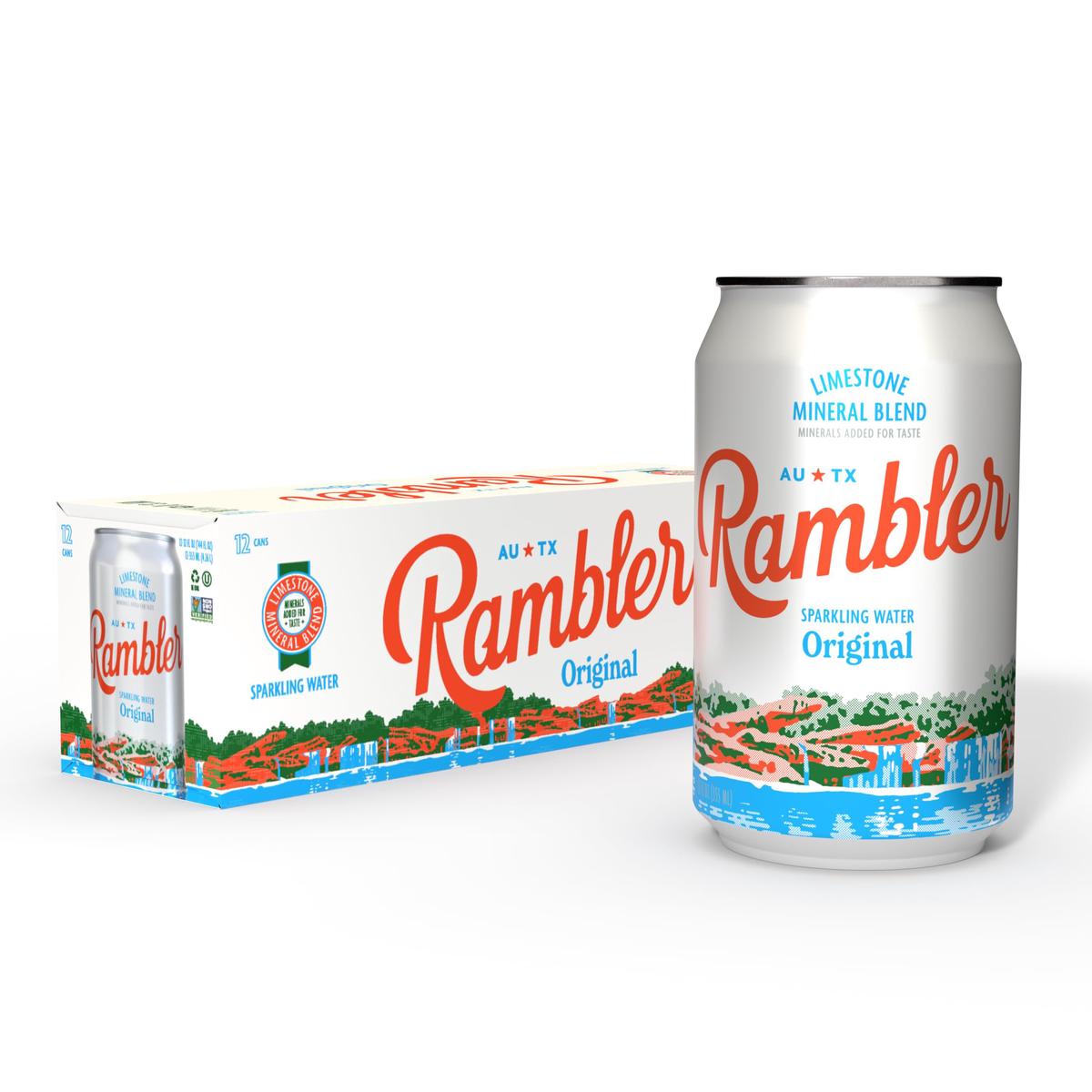Autx Rambler Sparkling Water, Texas Limestone Mineral Blend, Original Natural Flavor, 12-Ounce Cans, 12-Pack