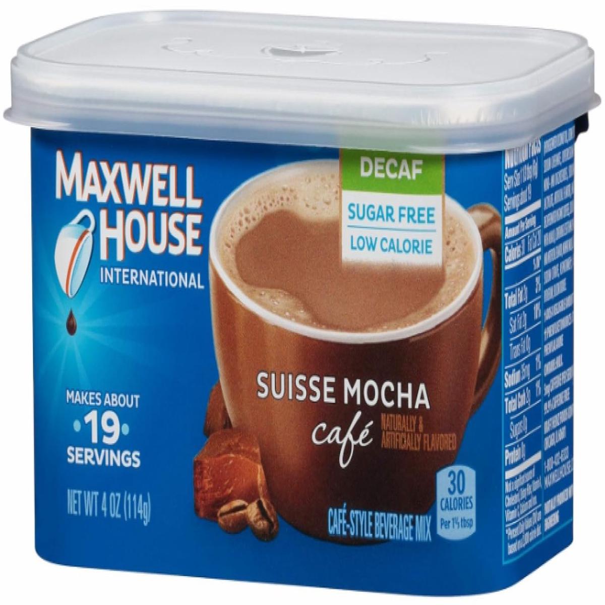 Maxwell House International Sugar-Free Decaf Suisse Mocha Beverage Mix, 4 oz Tub, 4 Pack  Delicious Coffee Alternative, 2 Packages