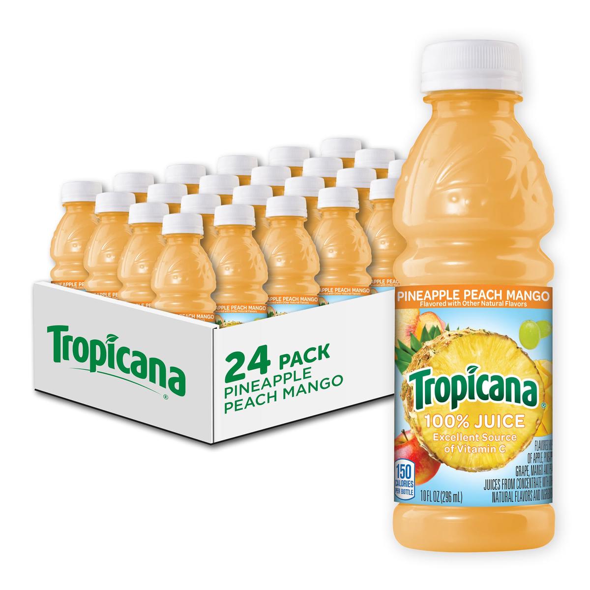 Tropicana 100% Pineapple Peach Mango Juice, Single Serve, 10 Fl Oz Bottles (Pack Of 24) - Real Fruit Juice, Vitamin C, B & E Rich, No Added Sugars, No Artificial Flavors