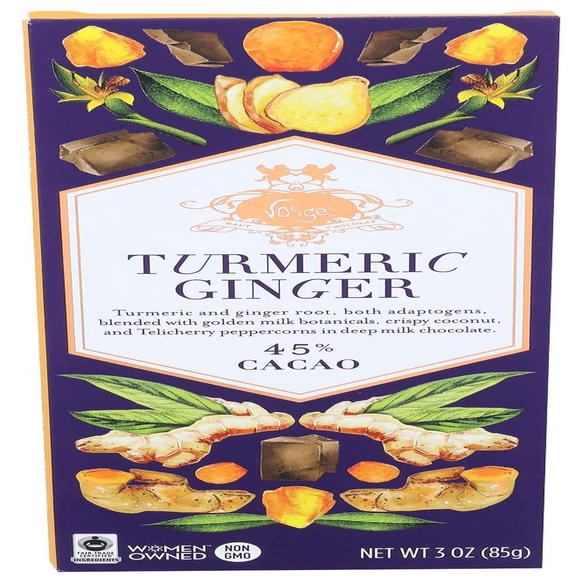 Vosges Haut-Chocolat Turmeric Ginger Chocolate Bar, 3oz - Gourmet Dark Chocolate with Exotic Flavors