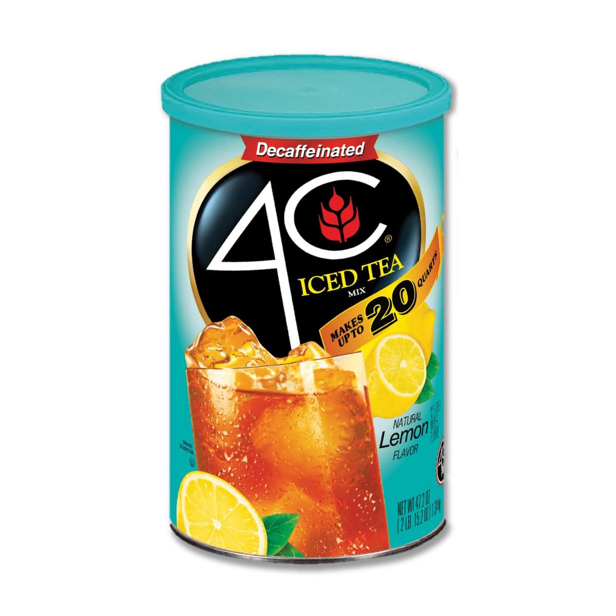 4C Powdered Drink Mix, Decaffeinated Iced Tea, 3 Pack, 47.2 Ounce Total, Family Size Cannisters