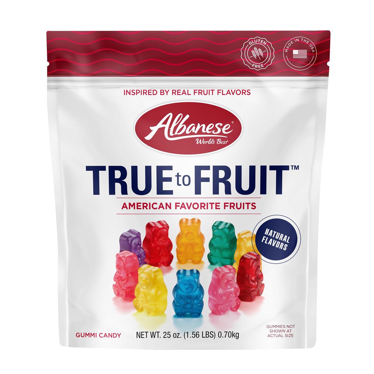 Albanese Worlds Best True to Fruit - American Favorite Fruits Gummies, Candy, 25oz Bag, Soft & Chewy Candy Snack, Fruity Flavor