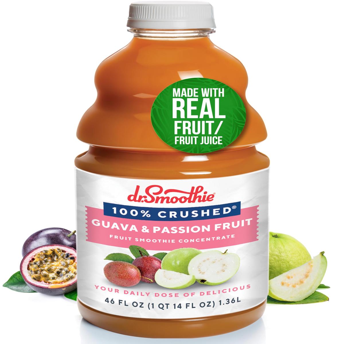 Dr. Smoothie 100% Crushed Guava & Passion Fruit - No Added Sugar, Made With Real Fruits/Fruit Juice - Vegan, No Artificial Color