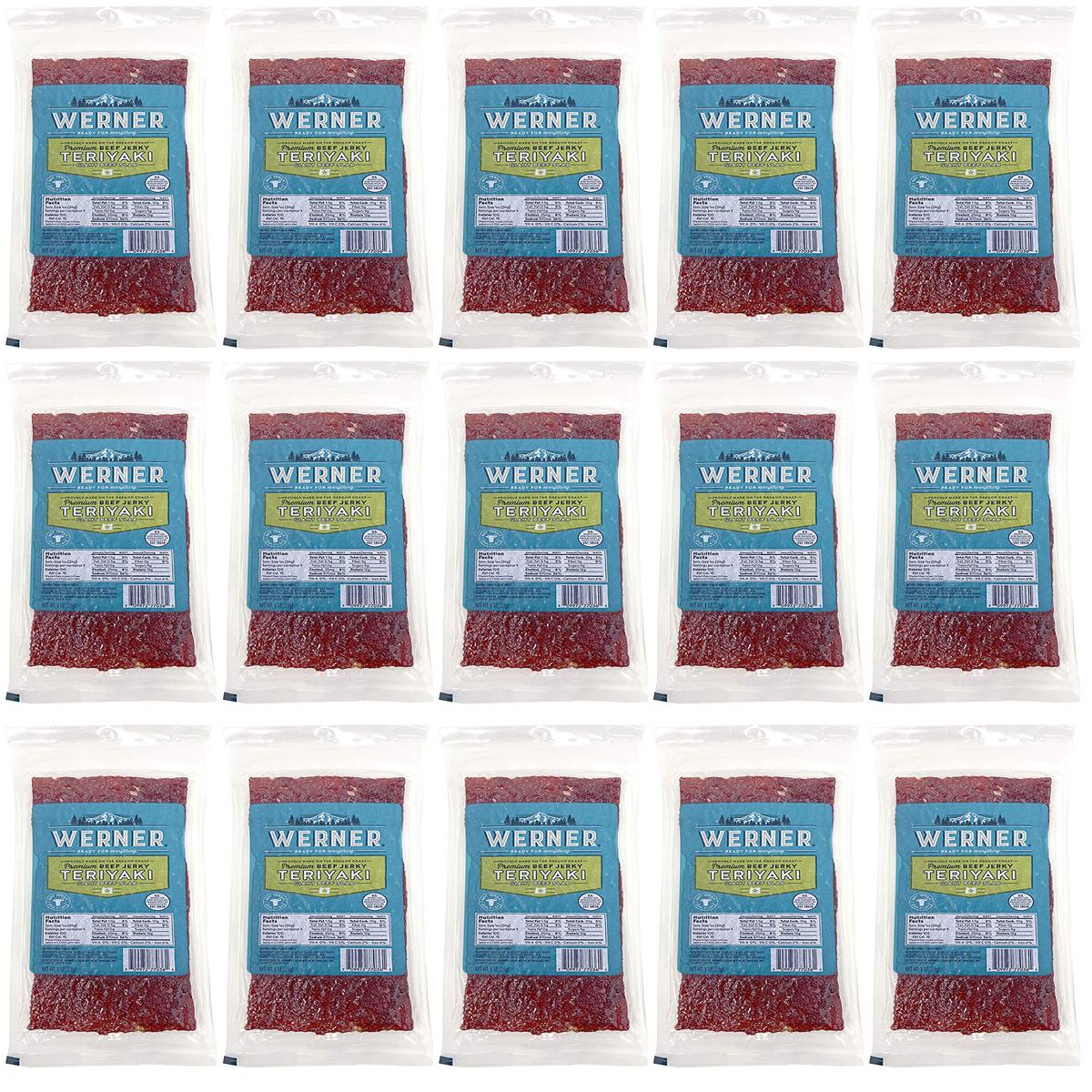 Werner Beef Jerky Slab Pack Of 15-1 Ounce, Individually Wrapped Meat Snacks (Teriyaki)