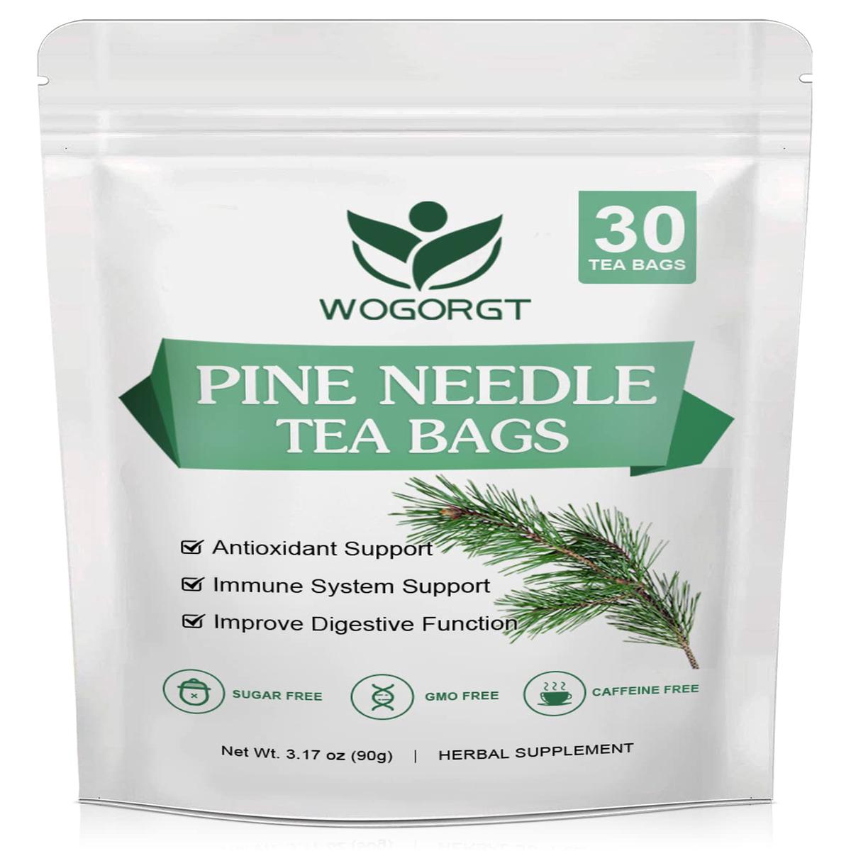 WOGORGT Organic Dried Pine Needle Tea Bags - Caffeine Free Herbal Tea for Immune Support, 30 Count, 30 Teabags