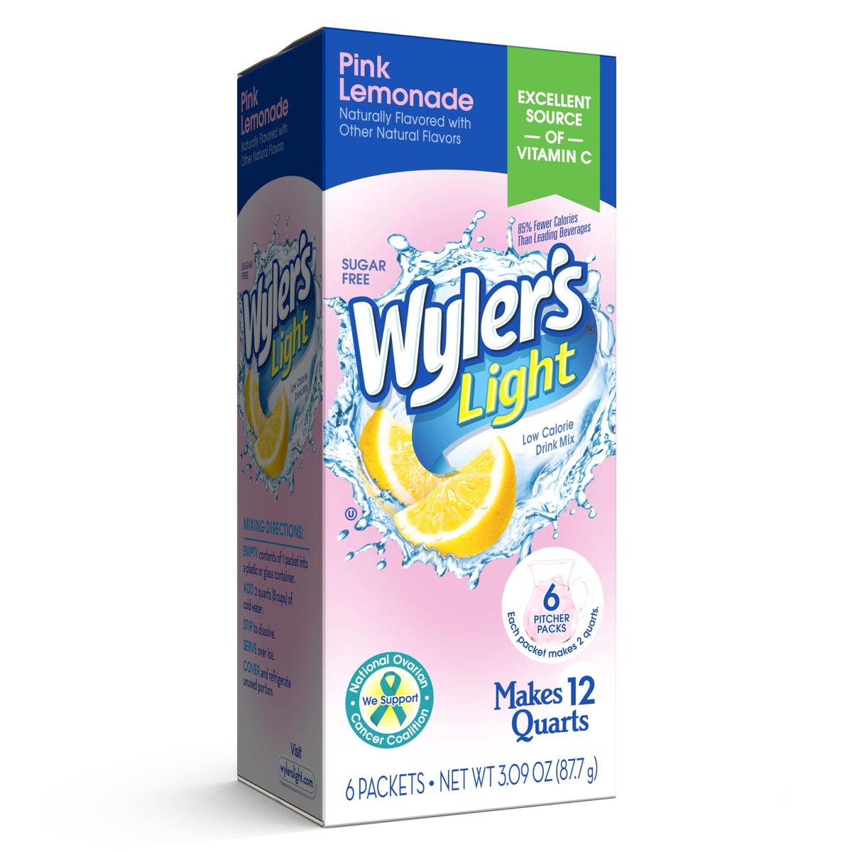 Wyler's Light Pink Lemonade Drink Mix, 6 Pitcher Packets, 0.52 oz Each, Sugar-Free Hydration Solution