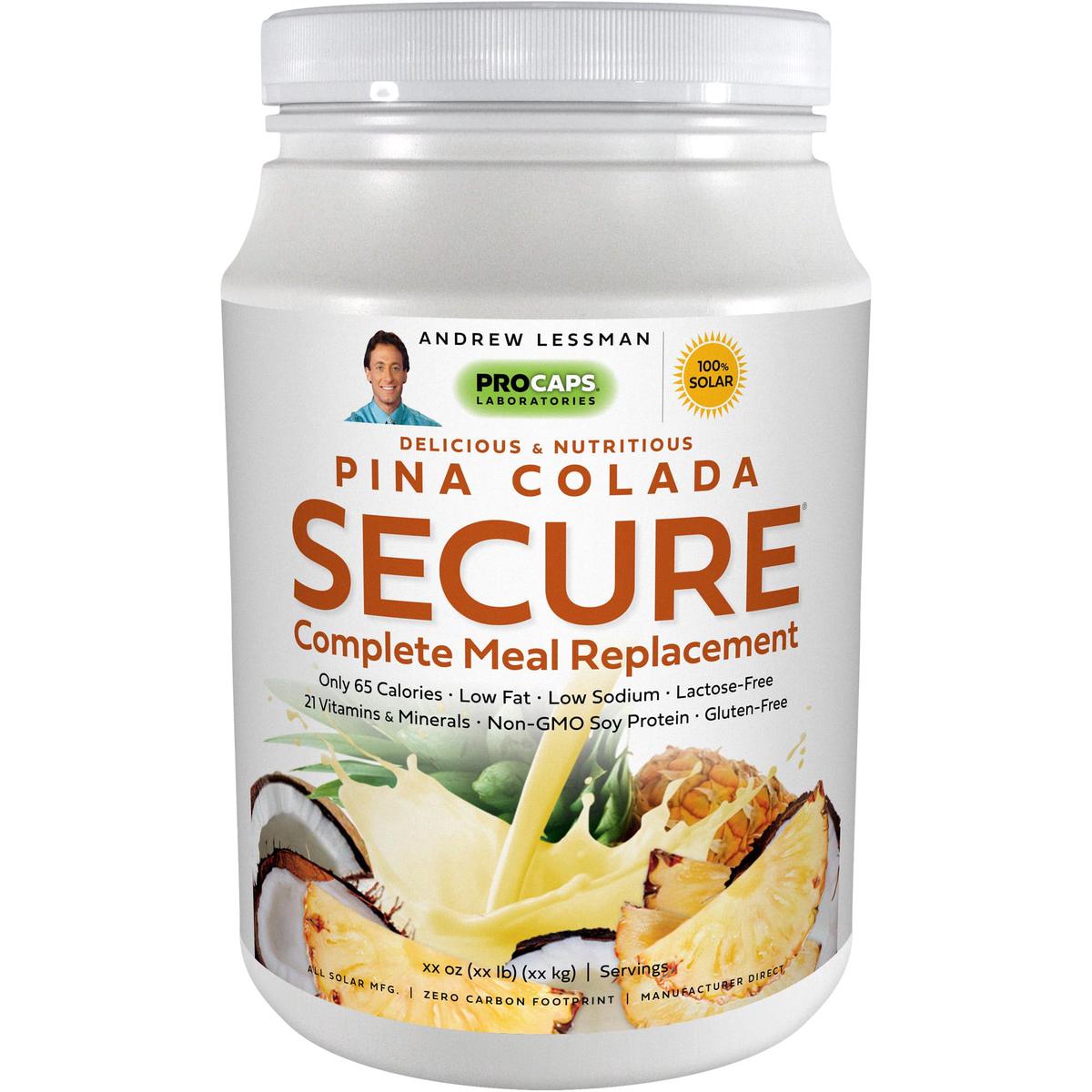 Andrew Lessman Secure Soy Complete Meal Replacement - Pia Colada 30 Servings - Only 65 Calories, 7 Grams Non-GMO Soy Protein, Vi