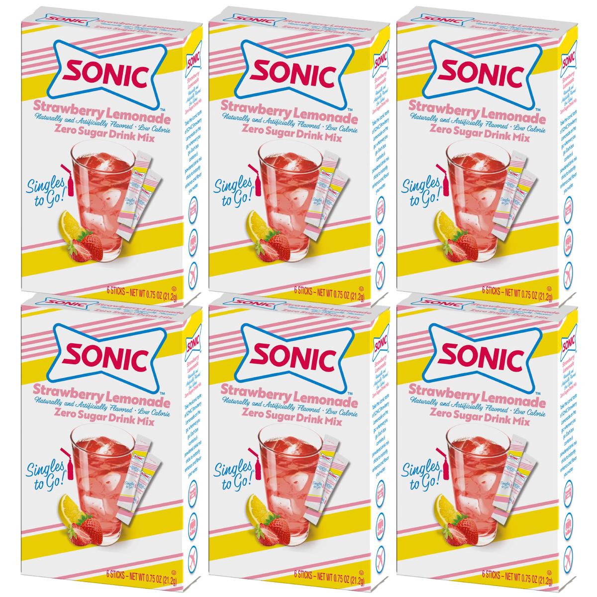 Sonic Singles to Go Powdered Drink Mix  Strawberry Lemonade  6 Sticks per Box  6 Boxes included (36 Sticks Total)