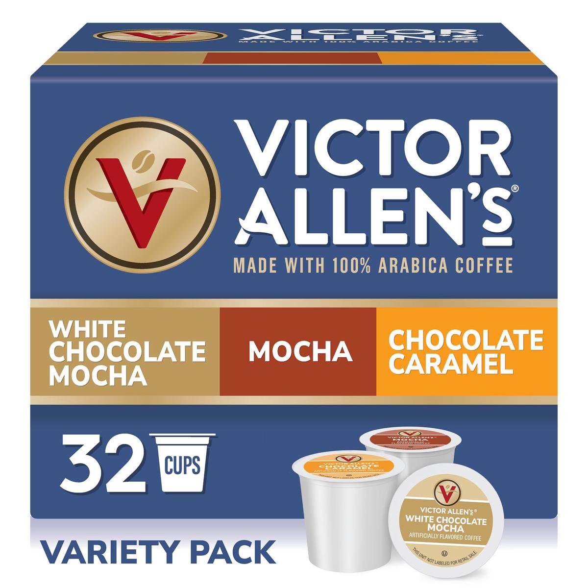 Victor Allens Coffee Mocha Variety Pack (White Chocolate  Mocha  Chocolate Caramel)  32 Count  Single Serve Coffee Pods for Keurig K-Cup malt-inspired
