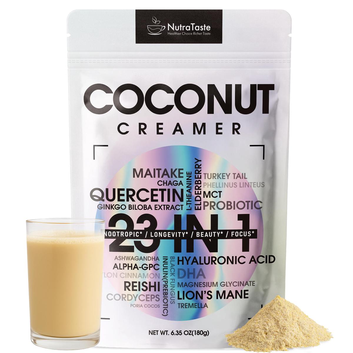 23 in 1 Superfood Coffee Creamer  Mushroom Coconut Creamer | Ashwagandha  Magnesium Glycinate  Hyaluronic Acid  MCT & 10 Mushrooms dietary product | Nootropic & Focus Support | Plant-Based  Keto - 6.3