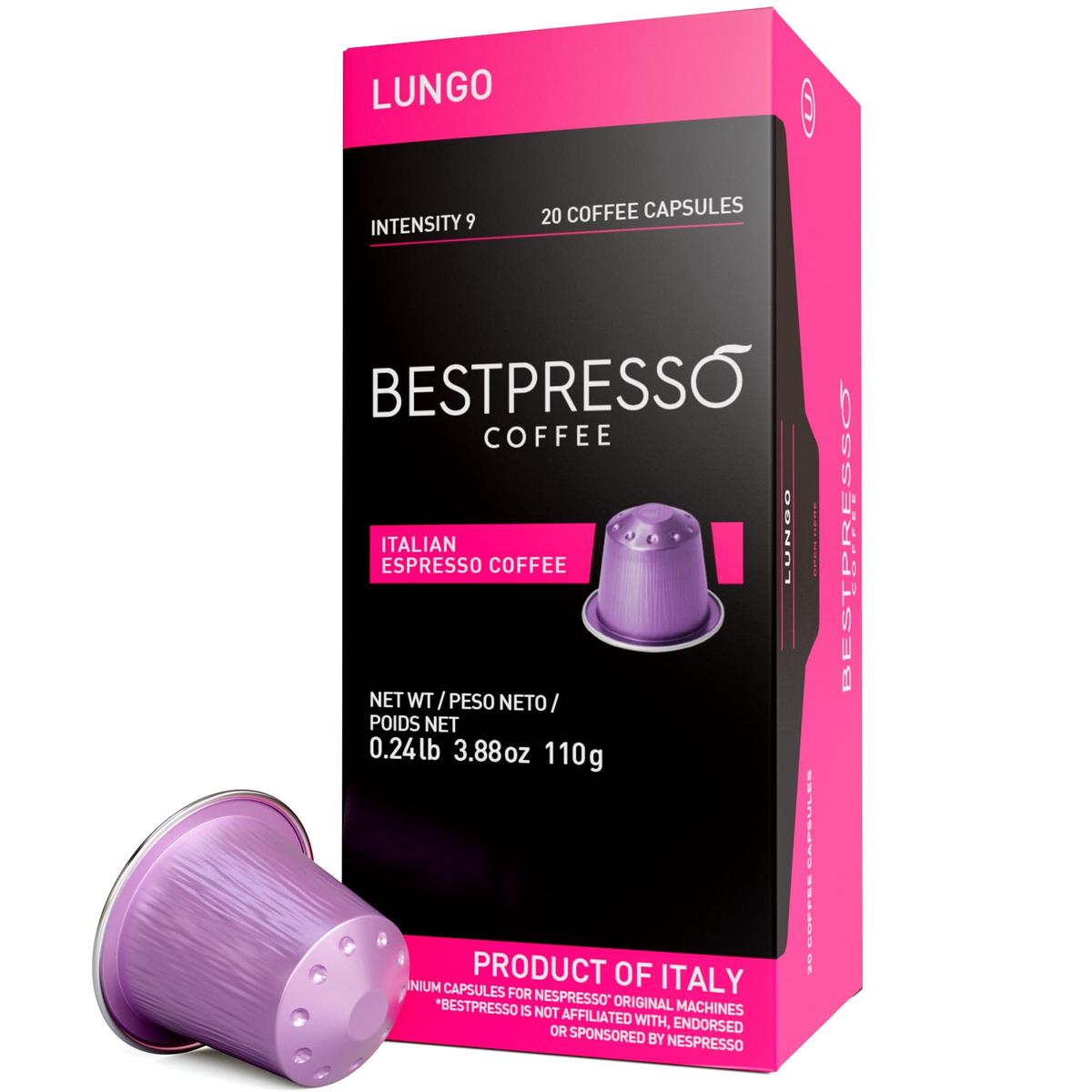 Bestpresso Coffee Pods for Nespresso Original Machine - Espresso Lungo Blend, 120 Count, Certified Genuine, High Intensity