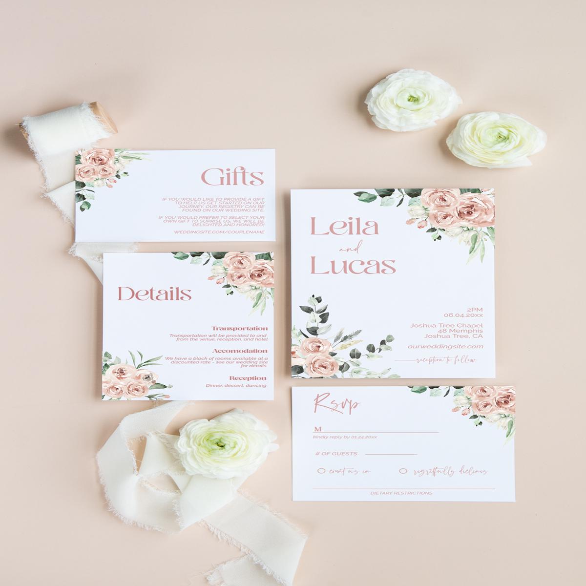 Blush and Cream Invitation Suite Template - 030