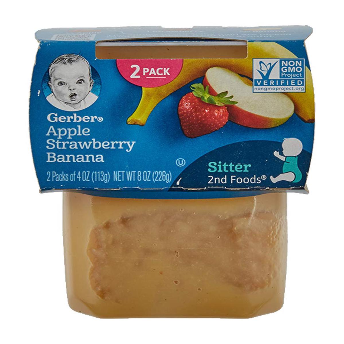 Gerber Baby Food Apple Strawberry Banana, 4 Oz, 2 Ct Tubs