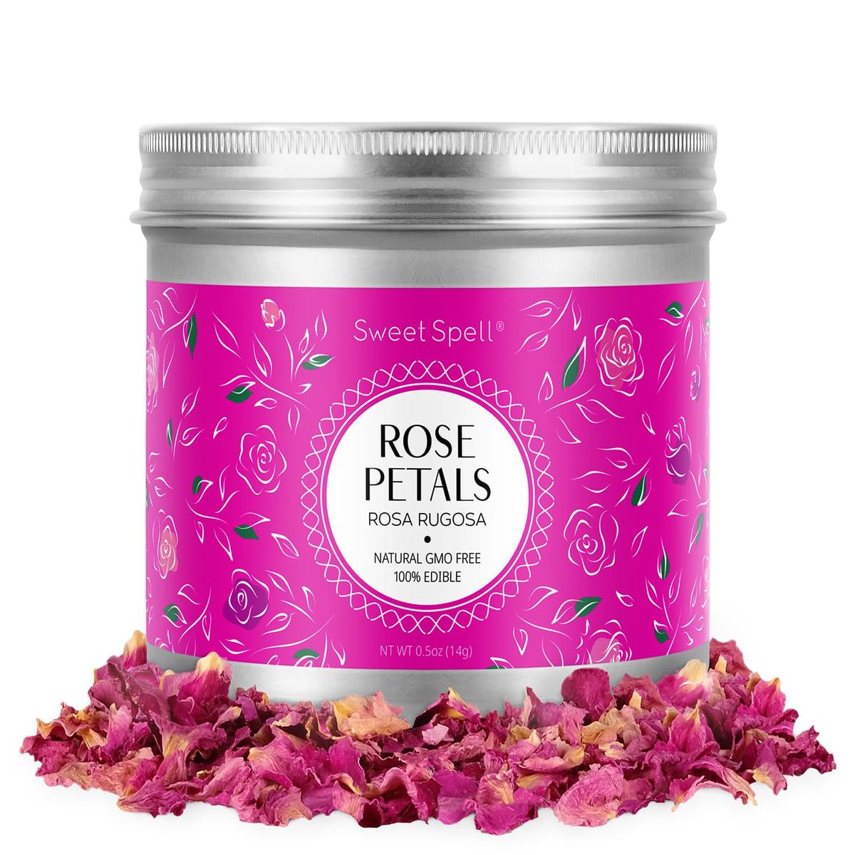 Sweet Spell Dried Rose Petals - Edible Flowers For Drinks, Cocktails, Cake Decorations - Ideal For Tea, Soap & Candle Making - 1