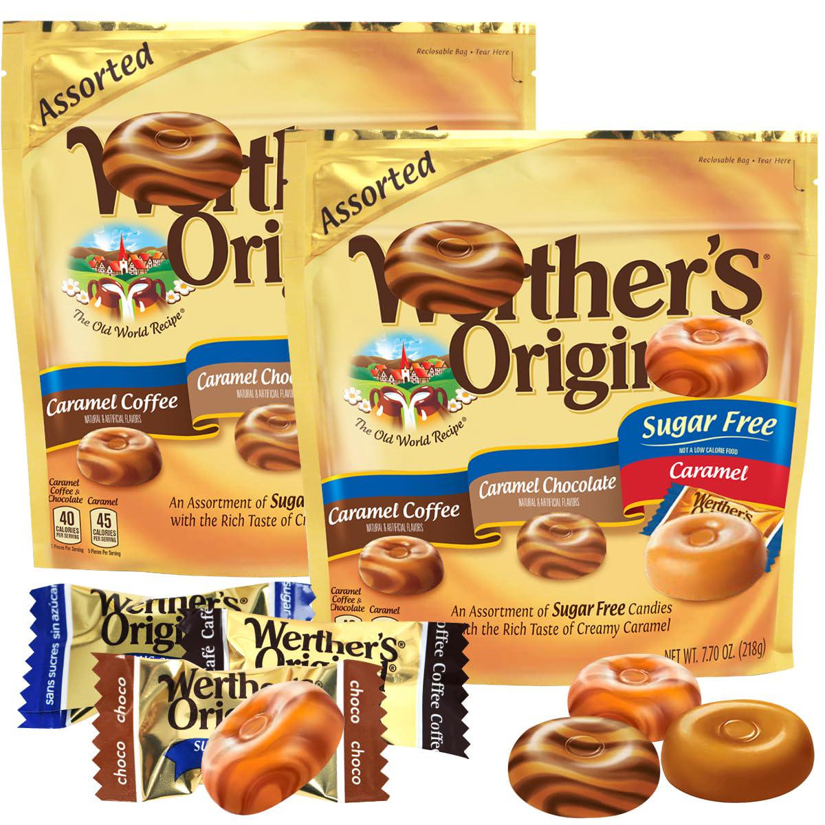 WerthersOriginal Caramel Hard Candy Assorted Flavors, 2 Pack of Individually Wrapped Sugar Free WerthersHard Candy, 7.7oz Each