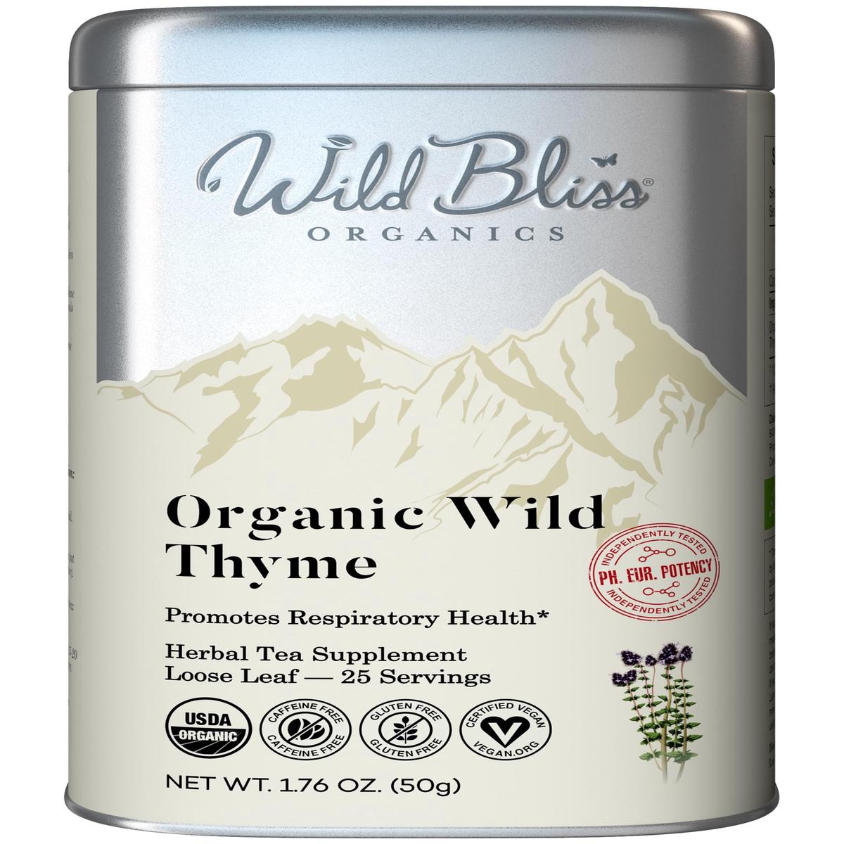 Wild Bliss Organic Wild Breckland Thyme Tea - Caffeine Free Loose Leaf Herbal Tea - Resipratory And Digestion Support - 1.76 Oz - 25 Servings