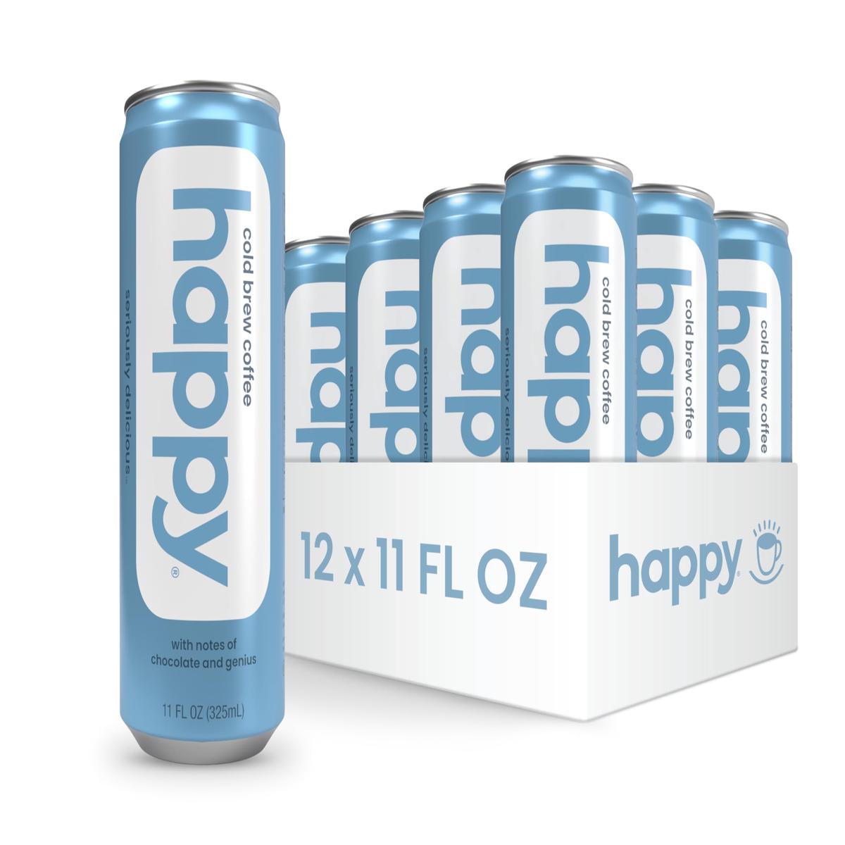 We Are Happy Cold Brew Coffee, 100% Arabica Beans, 11 oz Cans, 12 Pack, Notes of Chocolate, No Artificial Flavors
