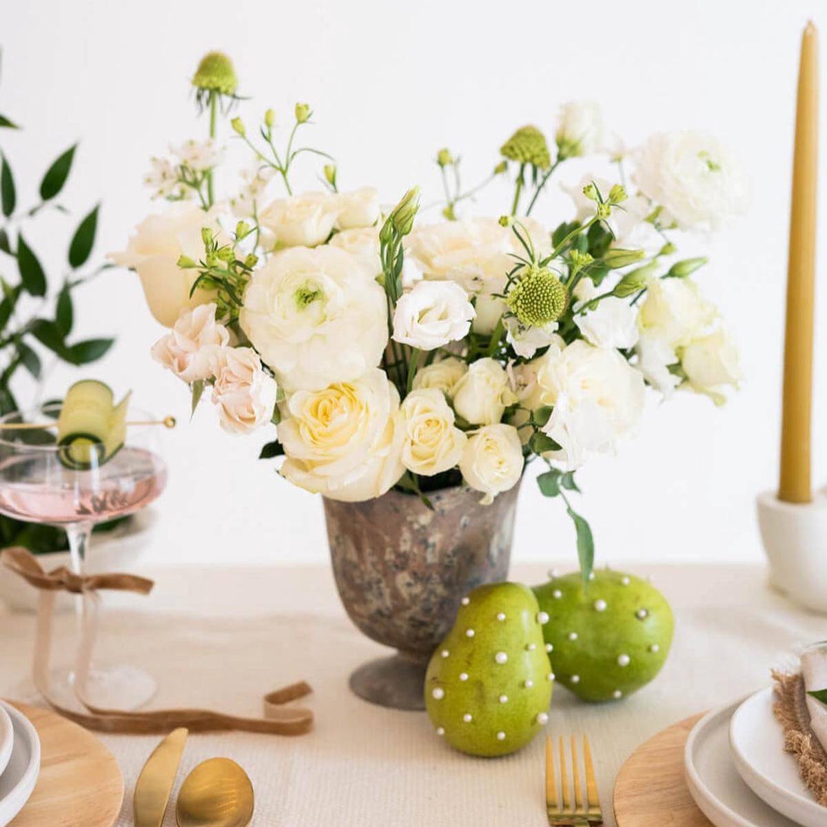 White Linen Premade Centerpieces
