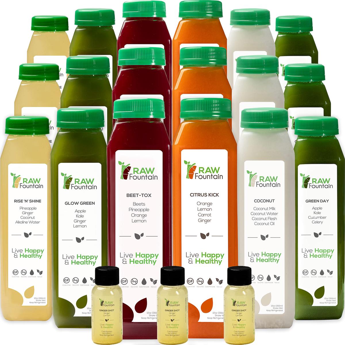 7 Day Juice Cleanse by Raw Fountain  All Natural Raw Detox Cleanse  Juicing for Body Rest  Cold Pressed Juice Fast  Great Way to Jumpstart a Healthier Diet  42 Bottles 12oz  7 Ginger Shots