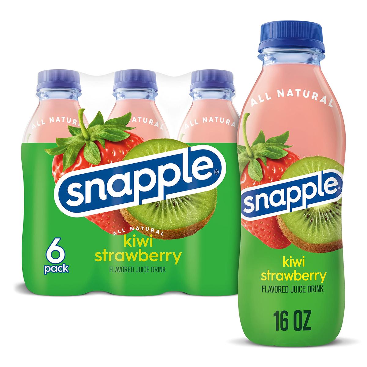 Snapple Kiwi Strawberry Juice Drink, 16 fl oz recycled plastic bottle, 6 pack