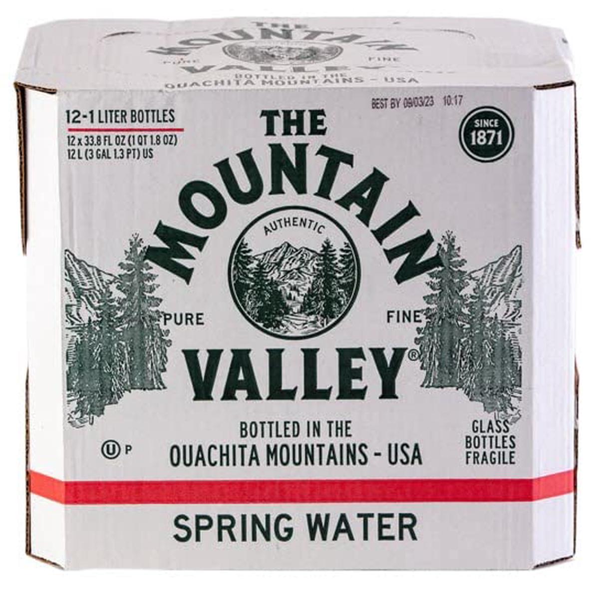 The Mountain Valley 1 Liter Spring Water in Glass Bottle, Natural, Pack of 12