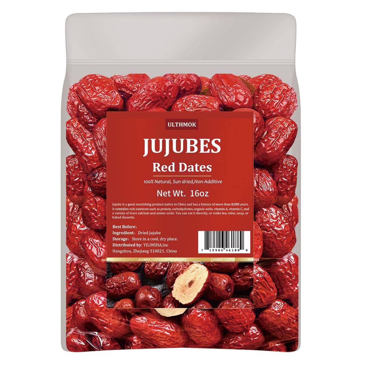 ULTHMOK Premium Jujube Red Dates - 1LB (453g), 100% Natural Dried Fruit, Big & Delicious