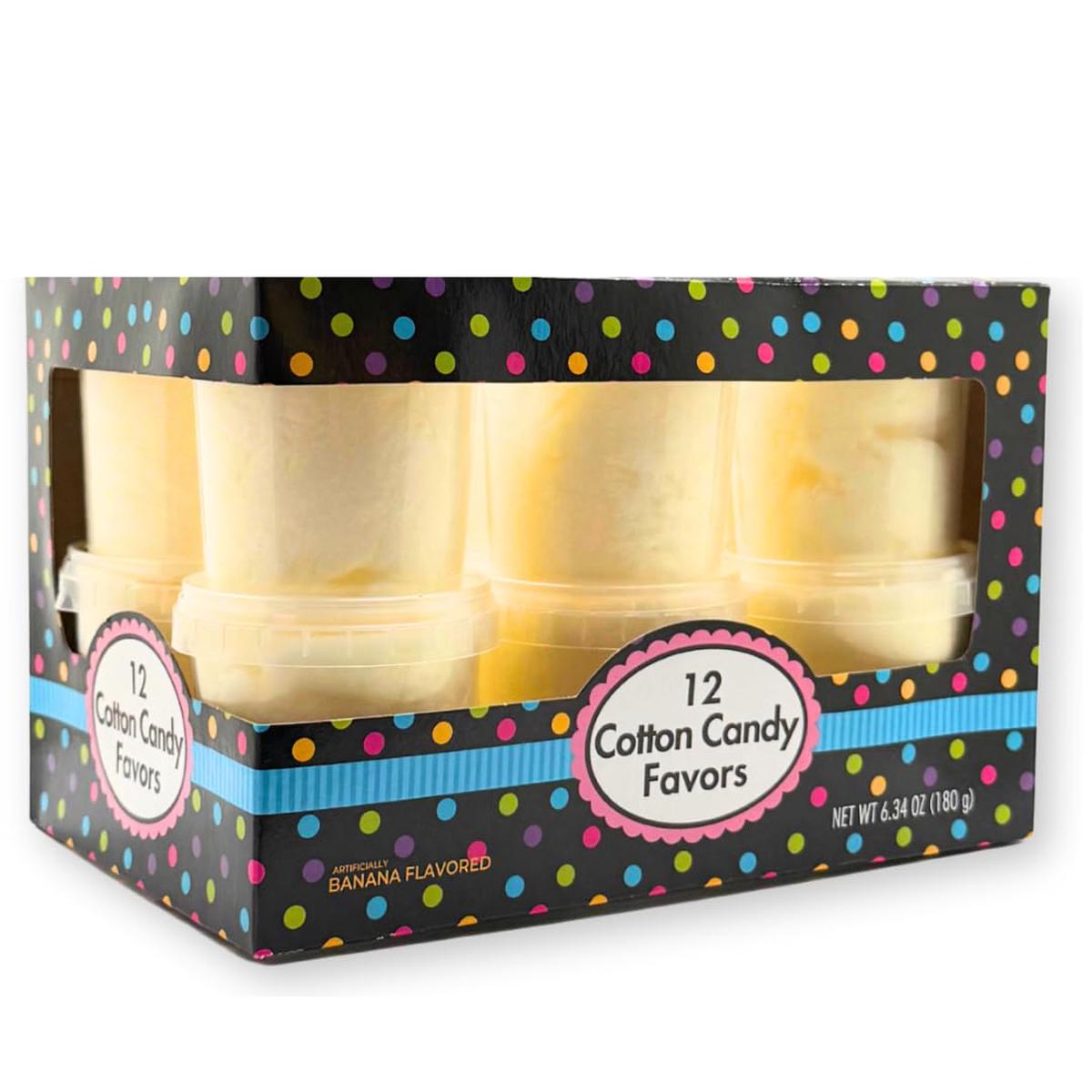 Alberts Cotton Candy  12 Pack  Yellow Fluffy Sweet Treat  Resealable Tubs  Perfect For Parties & Events (Banana)