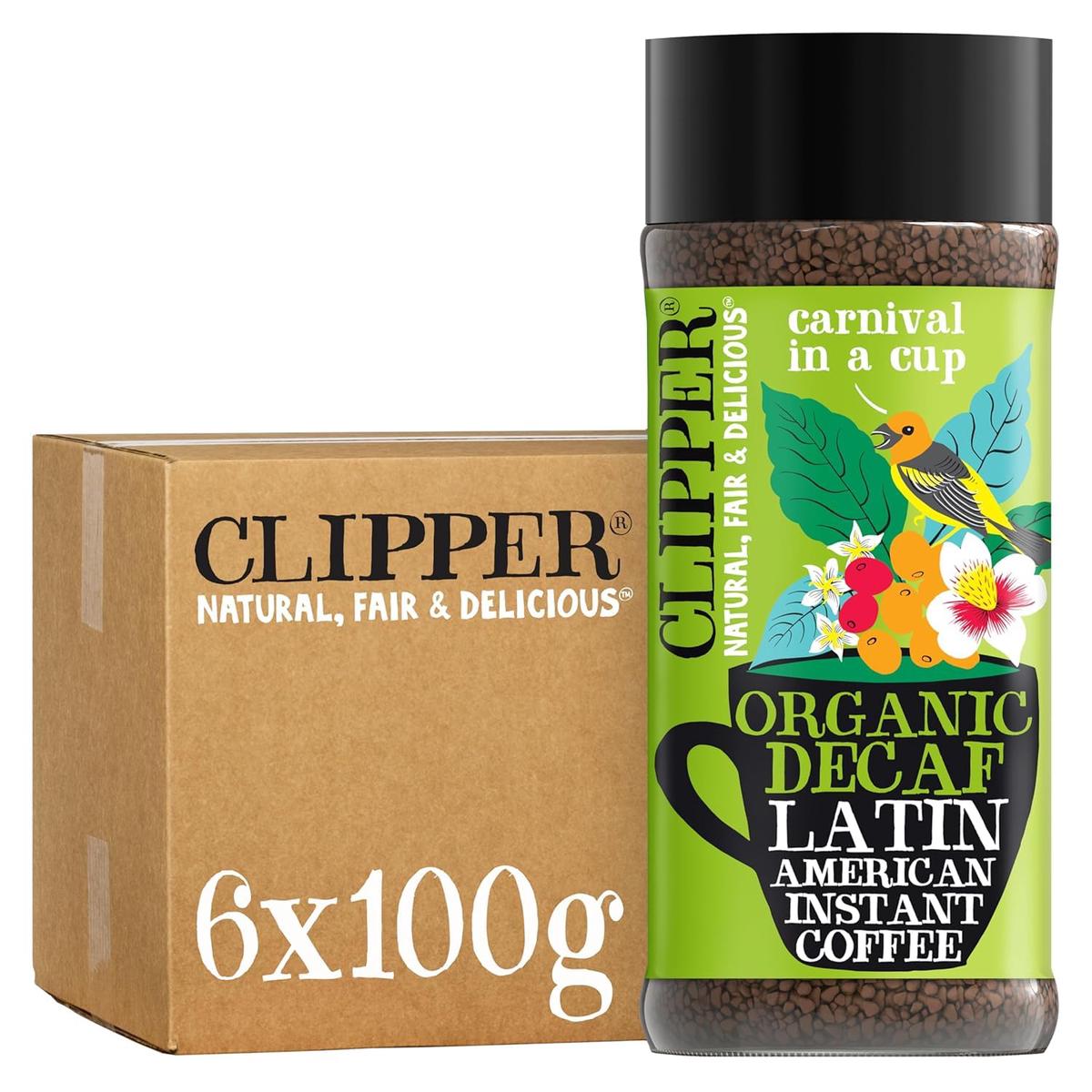 Clipper Coffee: Organic Latin American Decaf Instant Coffee - Medium Roast Coffee, Freeze Dried & Ethically Sourced - 6 Pack, 10