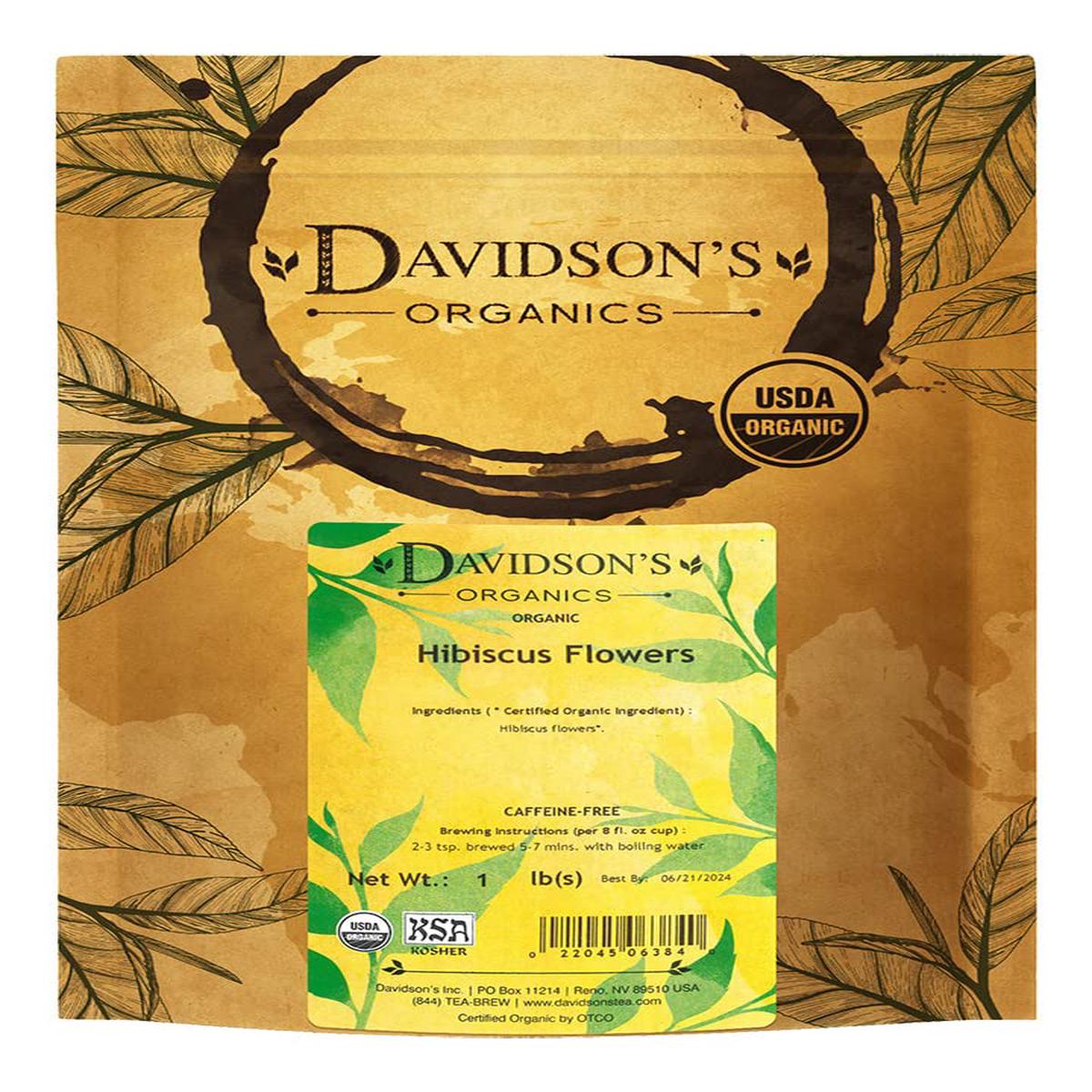 Davidson's Organic Hibiscus Flowers, Herbal Tea, 16-Ounce Bag, 1 Pound, Caffeine-Free, Naturally Rich in Antioxidants