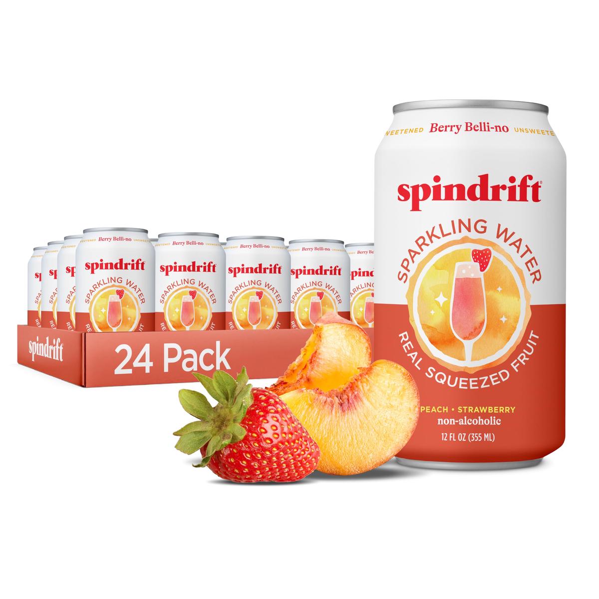 Spindrift Sparkling Water, Berry Belli-no Flavored, Made with Real Squeezed Fruit, 12 Fl Oz Cans, Pack of 24 (Only 13 Calories p