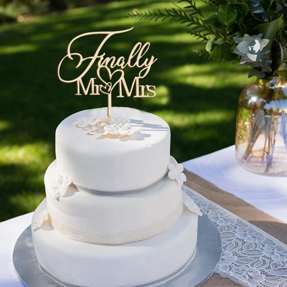 Alewoaly Wedding Cake Topper, Romantic Bridal Shower Decoration, Wooden, Model HD, Cardboard Material