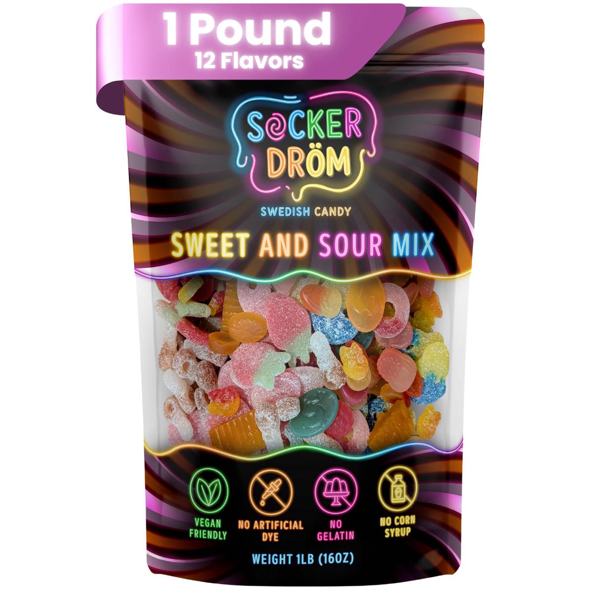 Authentic Swedish Candy Mix 1lb | Vegan Variety Pack of Sweet & Sour Swedish Candy Gummies | No Gelatin  No Corn Syrup  Gummy Pack from Sweden for Snacking  and Gifting