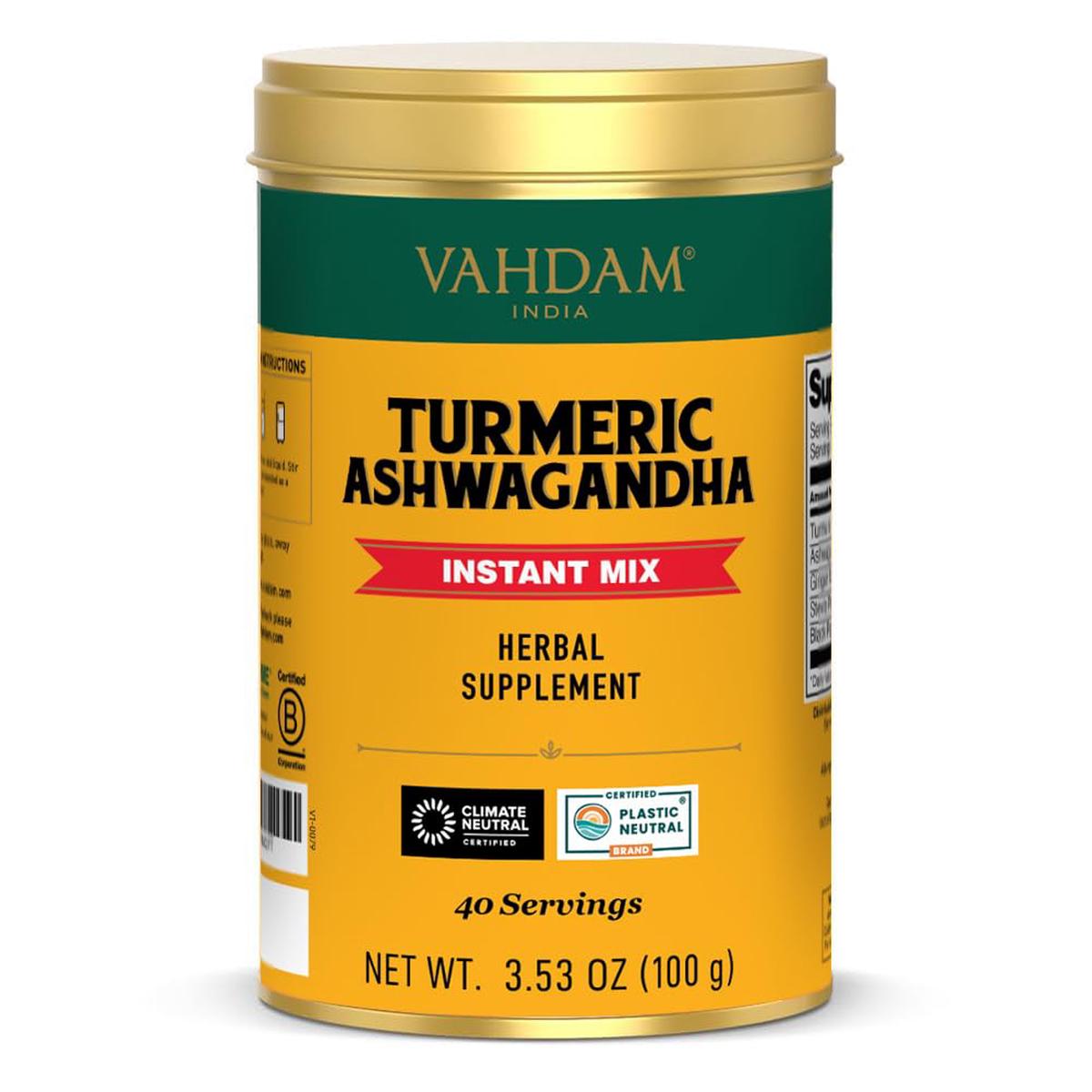 Vahdam, Turmeric Ashwagandha - Ashwagandha With Turmeric, Ginger & Black Pepper | Non-Gmo & Gluten Free | Herbal Nutrition Product - 40 Servings