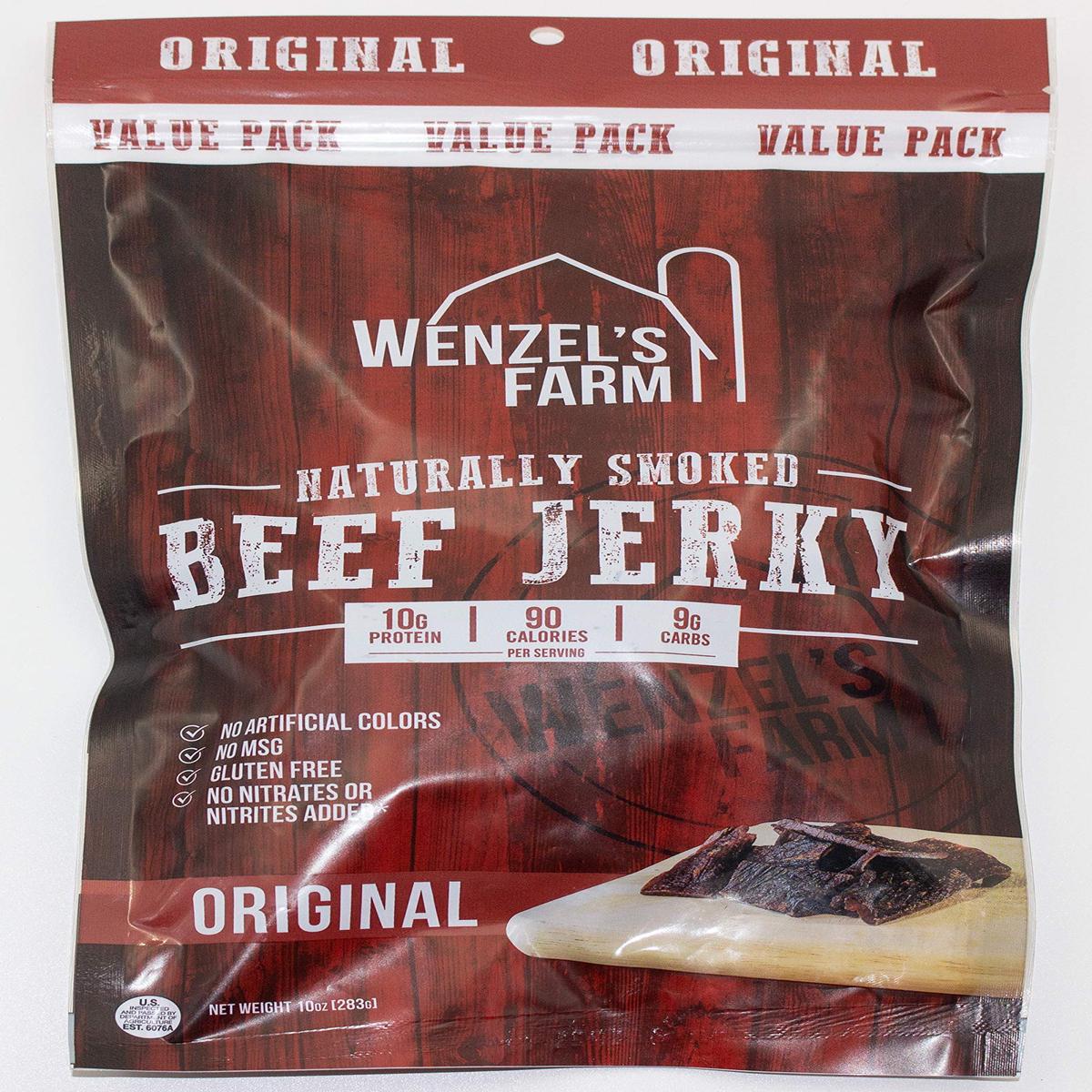 Wenzels Farm Original Beef Jerky 10 Oz. | Naturally Smoked | No Msg, Fillers, Binders, Artificial Colors | Gluten Free