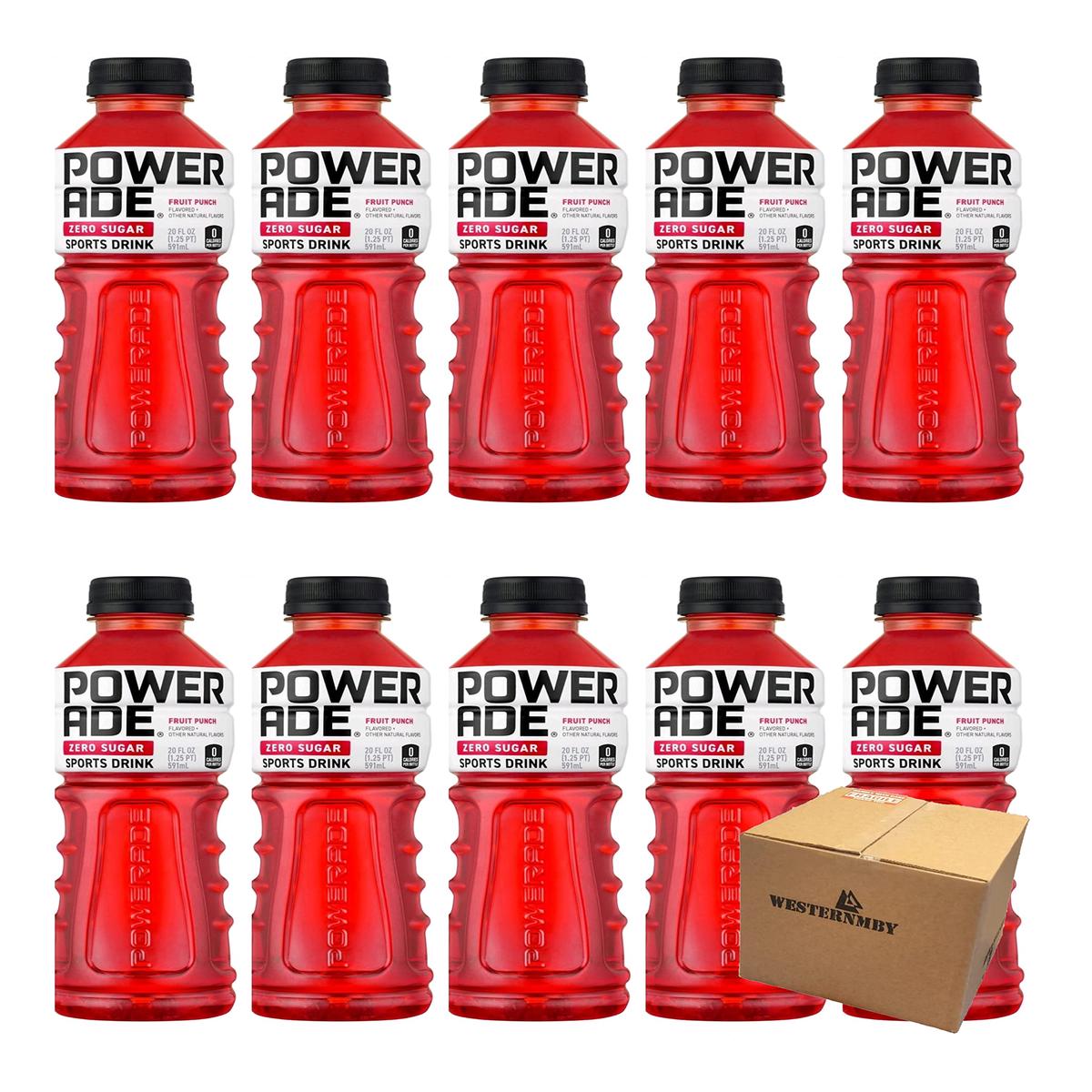 WESTERNMBY POWERADE Zero Fruit Punch, Pack of 10 Bottles, 20 Fl Oz Each, Total 200 Fl Oz