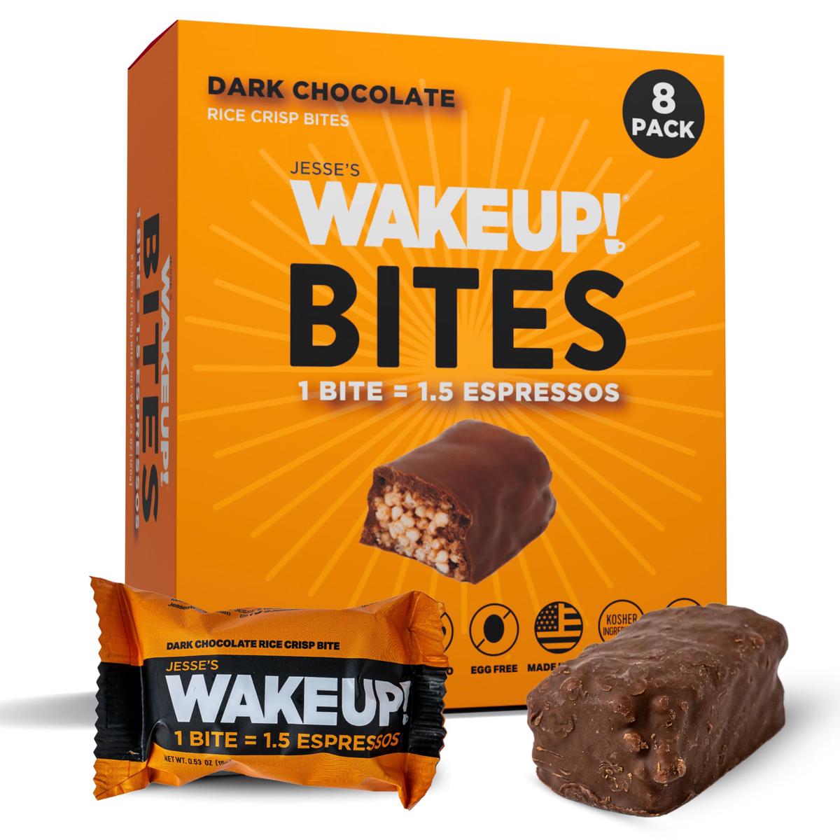 Wake Up! Energy Bites  Dark Chocolate  8 Pack | 1 Bite = 1.5 Espressos (175Mg Clean Caffeine) | Vegan, Gluten-Free, Kosher | Smooth Focus & Crash-Free Energy For Work, Study & Fitness