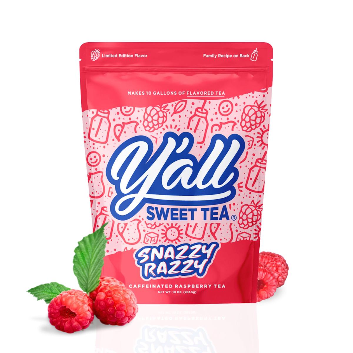 Yall Sweet Tea Raspberry Flavored Iced Tea Bags, 1 Gallon Size, 10 Bags Per Pack, Caffeinated, Quick Brew Southern Tea